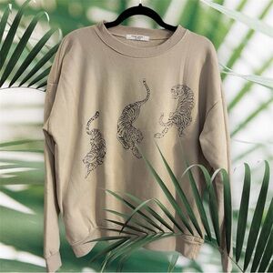 Project Social T Tan Sweater with Tiger Motif